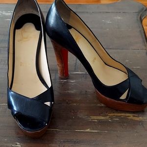 Christian Louboutin black leather platform heels